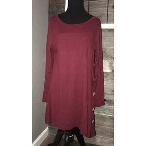 iGENJUN Maroon Long Sleeve Long Sweater dress W/buttons size small S